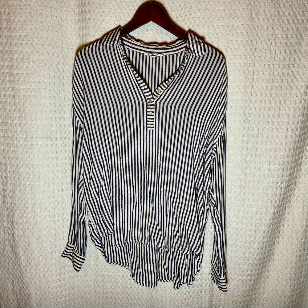 JANE and DELANCEY stripped blue and white blouse casual women size S